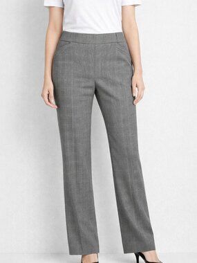 Reitmans Dress Pants Trousers Tailored Straight Leg Fit Plaid Gray Grey size 16